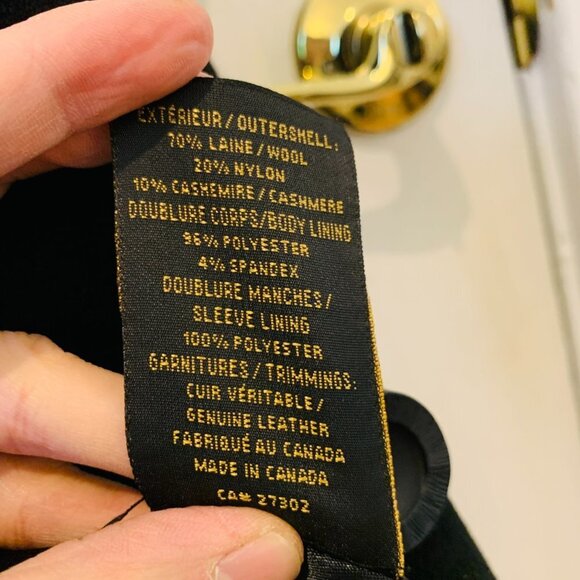 Mackage Coat Black Wool Cashmere Blend Leather Belt Trim Womens Size XS - Picture 9 of 16